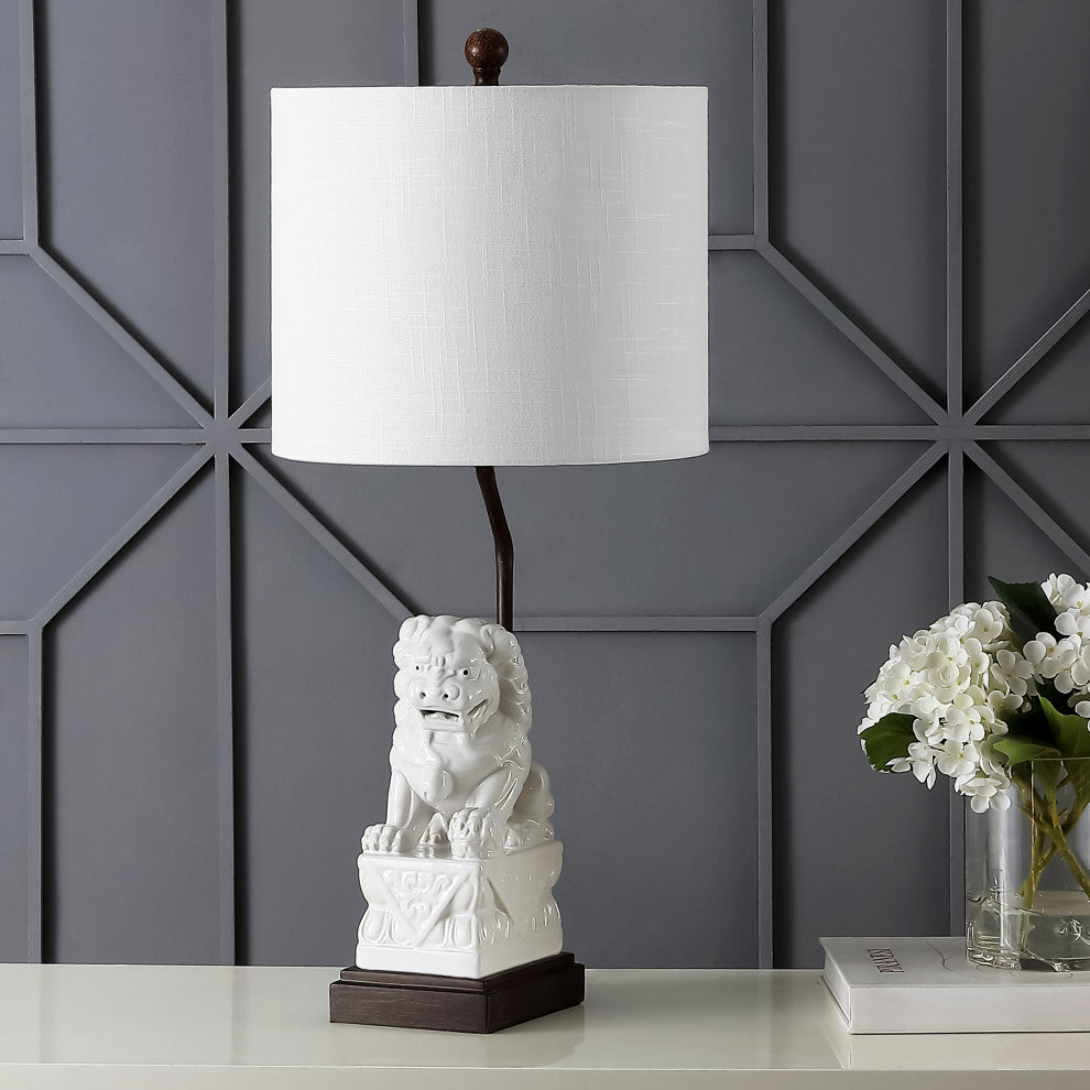 Guardian Lion 27.5" Ceramic Classic LED Table Lamp, White