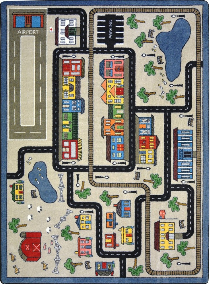 Kid Essentials Rug, Tiny Town, Pewter, 5'4"x7'8"