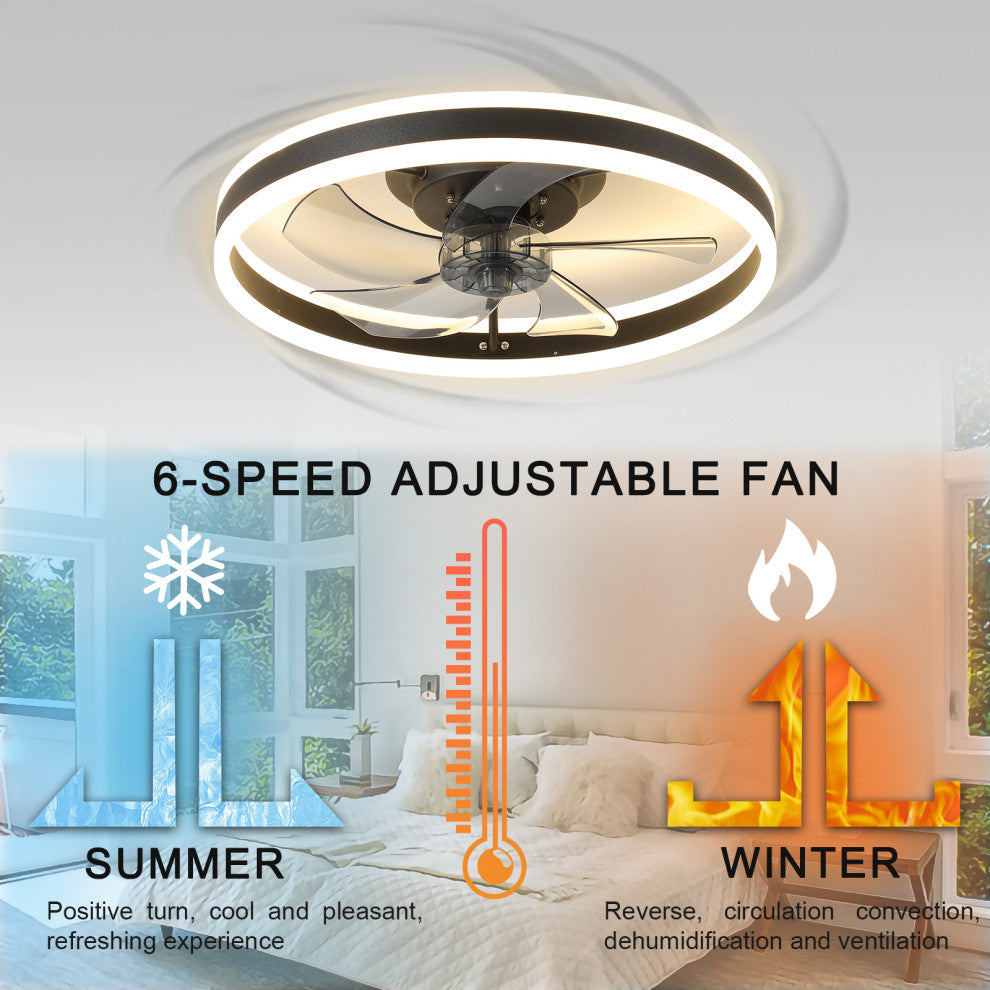 20 in. W x 6 in. H Iron Ceiling Fan in Black with Dimmable LED Lights