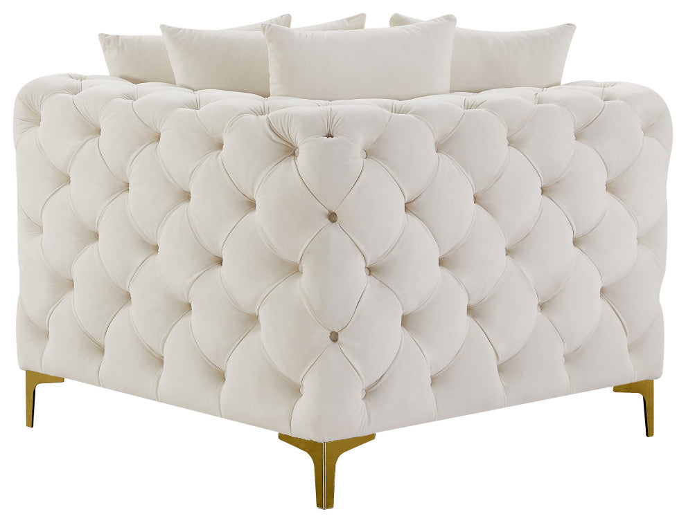Tremblay Velvet Upholstered Corner Chair, Cream