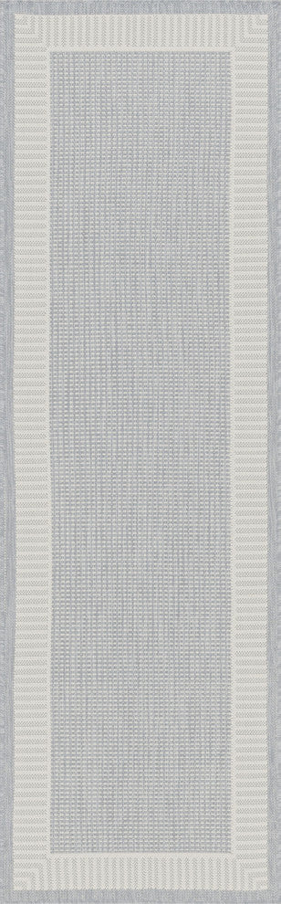 Elgin Transitional Striped Border Gray/Cream Indoor/Outdoor Runner Rug, 2'x7'