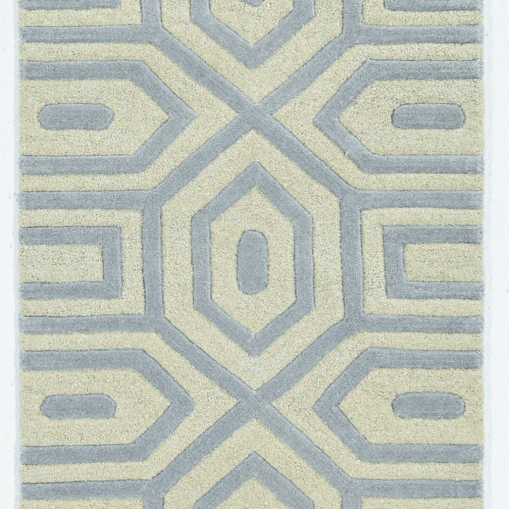 8' Grey Hand Tufted Geometric Indoor Runner Rug