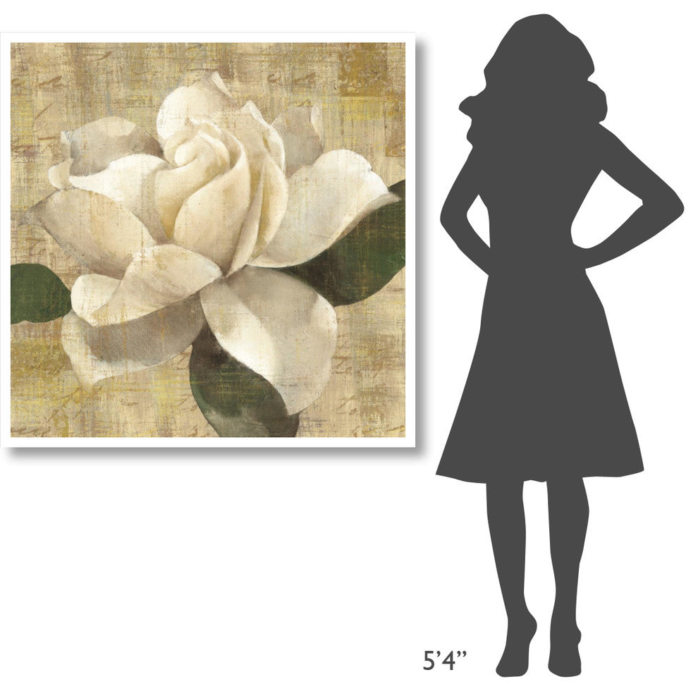 "Gardenia Blossom on Script" Digital Paper Print by Albena Hristova, 42"x42"