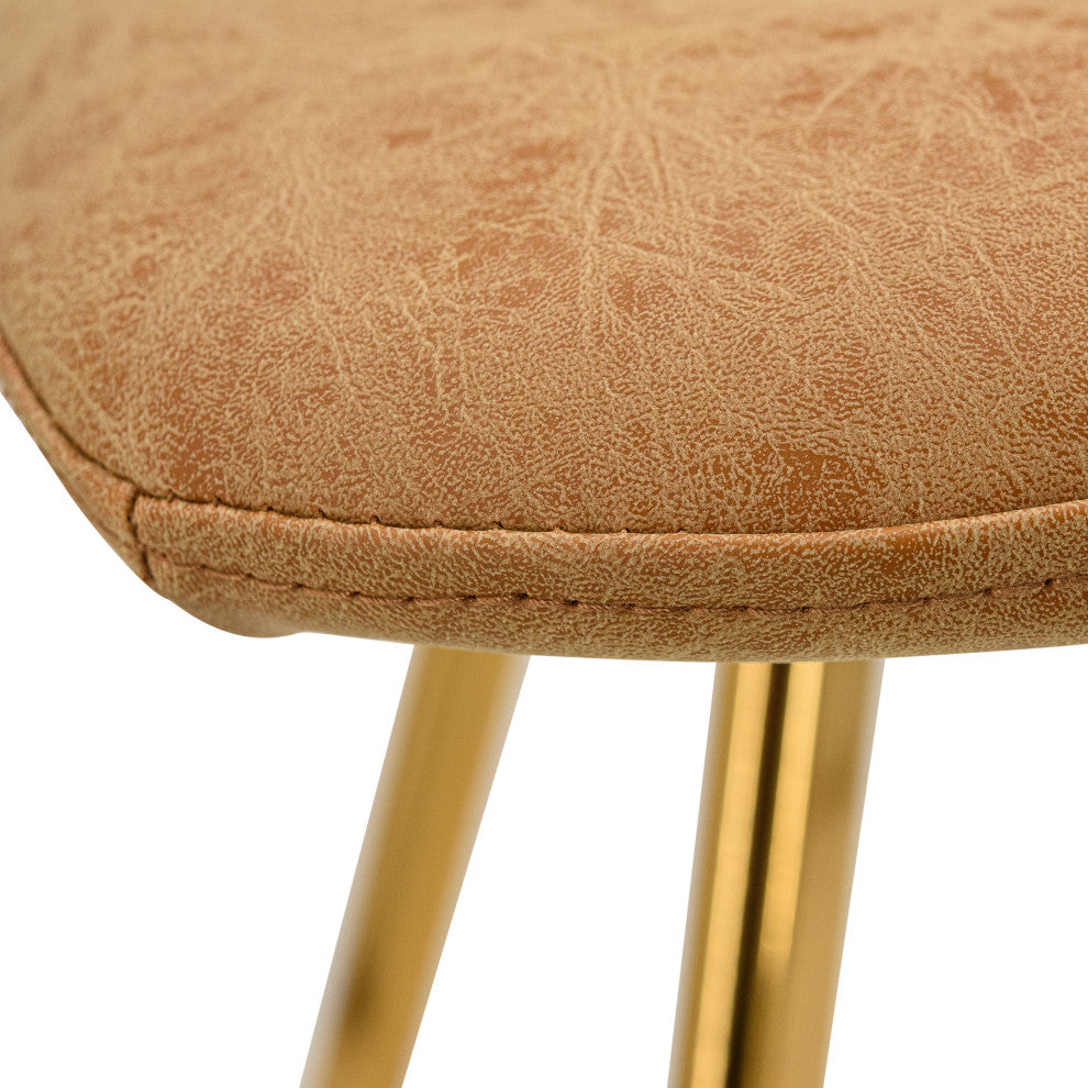 LeisureMod Markley Leather Dining Chair With Gold Legs Set of 2, Light Brown