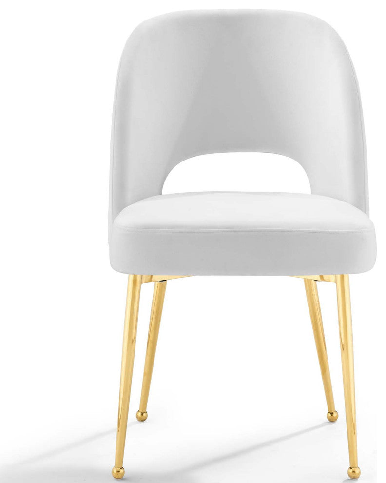 Modern Designer Dining Room Side Chair, Velvet Fabric Metal Steel, White