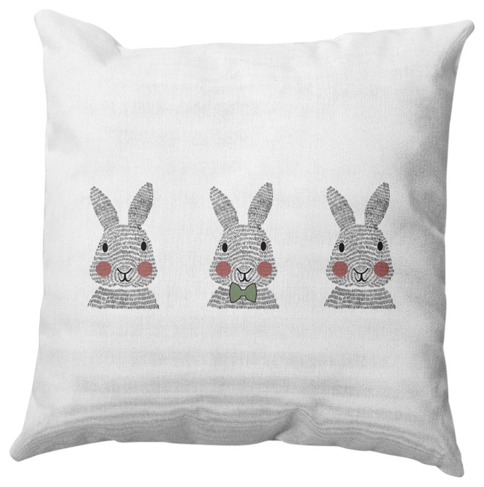 Bunny Triplets Easter Indoor/Outdoor Throw Pillow, Laurel Tree Green, 18x18"