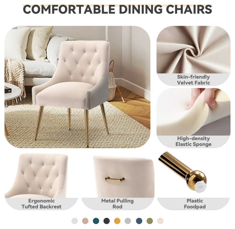 SEYNAR Elegant Velvet Dining Chairs Set of 2, Tufted Upholstered Accent Chair, Beige