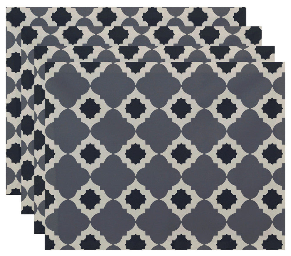 18"x14" Medina, Geometric Print Placemat, Gray, Set of 4