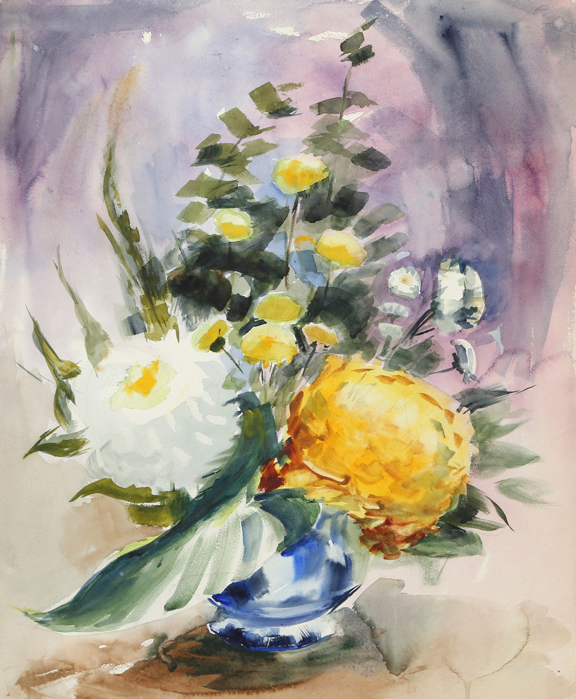Eve Nethercott "Large Flowers in Vase, P1.34" Watercolor Painting