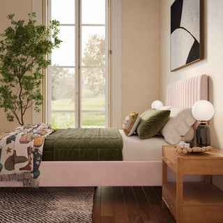 Angela Velvet Upholstered Bed, Blush, Queen