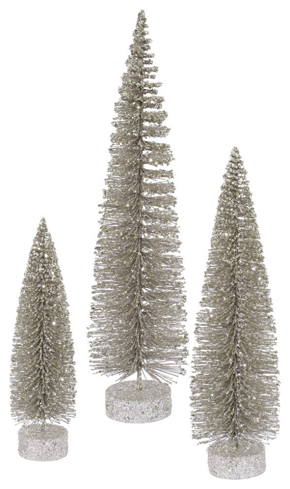 Vickerman 3-Piece Oval Tree Set, White Snow, Champagne Glitter