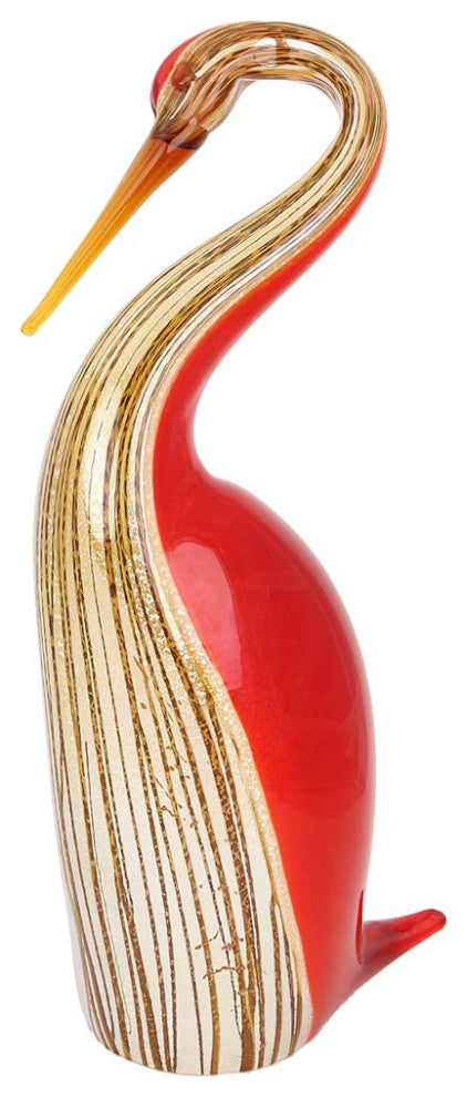 GlassOfVenice Murano Glass Heron Bird Sculpture - Red