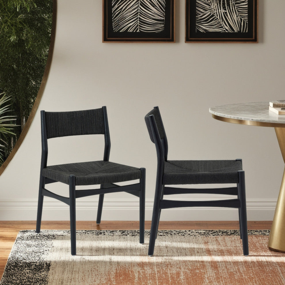Erie, Black Woven Paper Cord and Wood, Dining Chairs, 18", Set of 2
