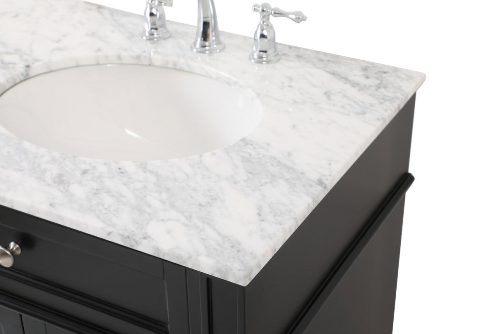 Home Living Vanity with Carrara White Marble Countertop, Black, 60", Double Sink