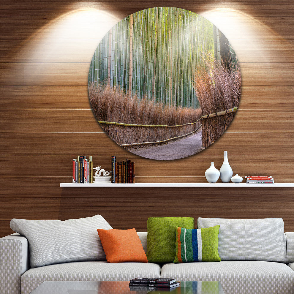 Pathway Inside Bamboo Forest, Forest Round Wall Art, 11"