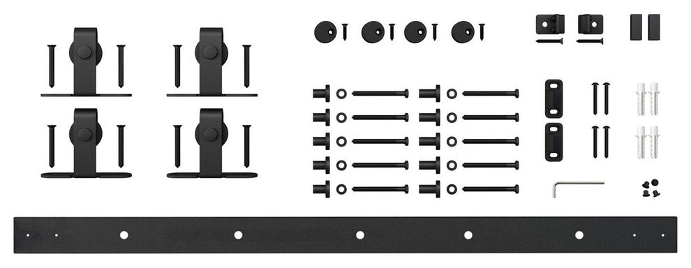 Mini Sliding Rolling Barn Door Hardware Kit for Double Furniture Wood Doors, Bla