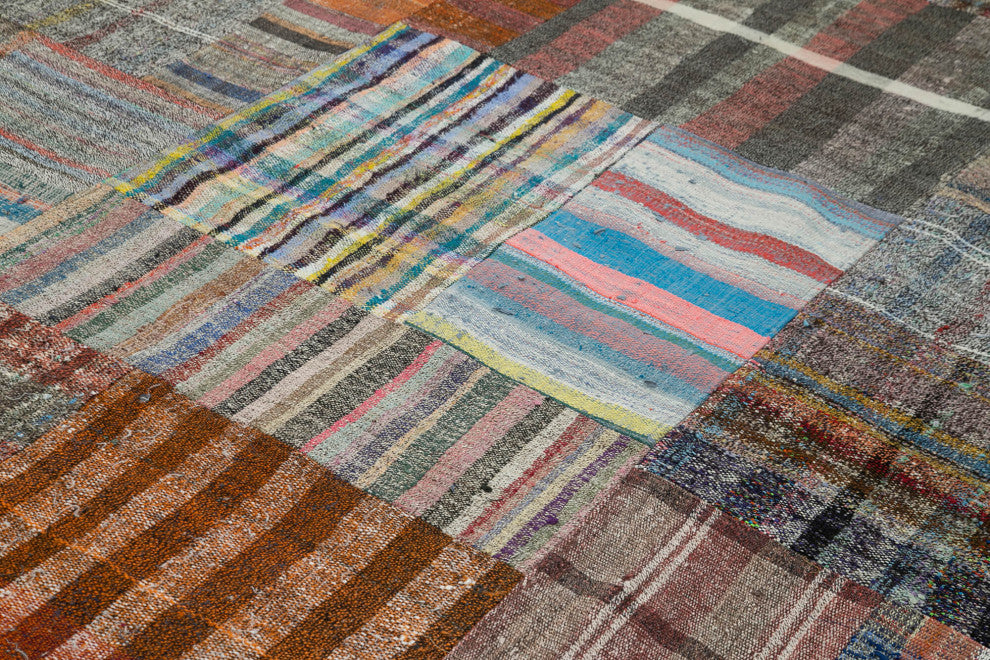 Rug N Carpet - Handmade Turkish 8' 8'' x 11' 10'' Wool Patchwork Kilim Rug