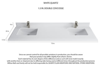 Boston 72 Double Sink Bath Vanity in White 1.5" White Quartz