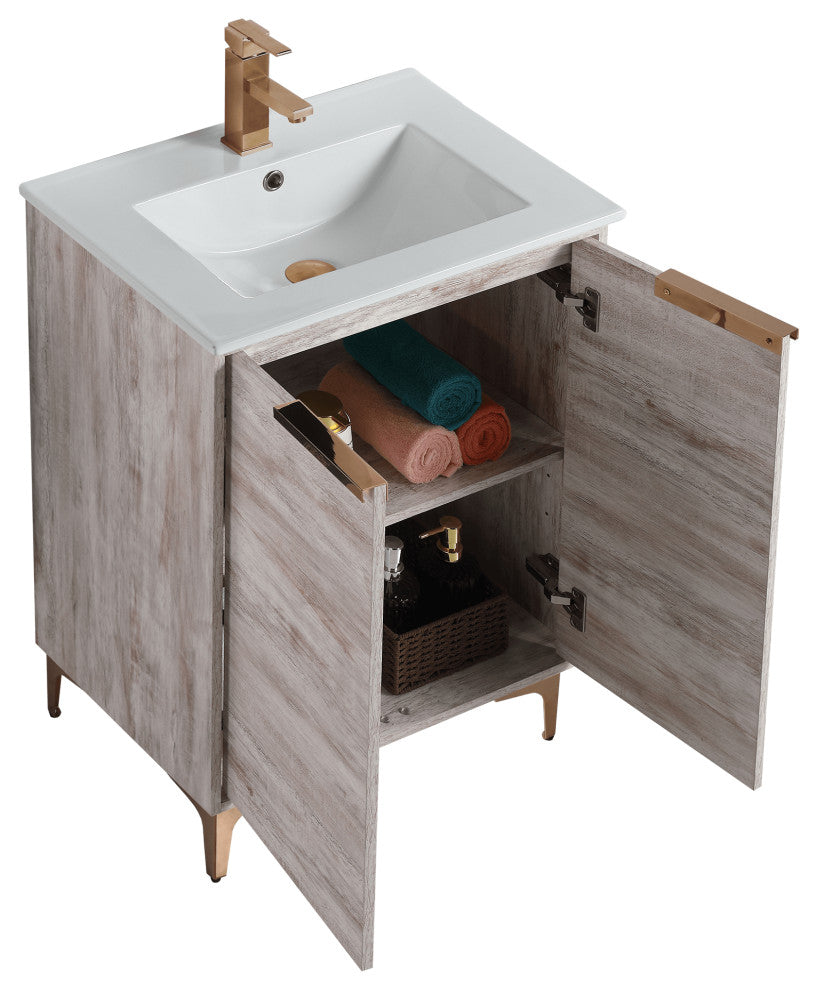 Wilmington Bath Vanity, Rustic White, 24 Inch, Rose Gold Hardware