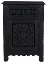 Delaney Carved 1 Door Nightstand, Distressed Black, Right