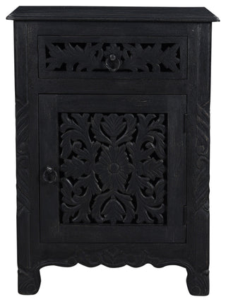Delaney Carved 1 Door Nightstand, Distressed Black, Right