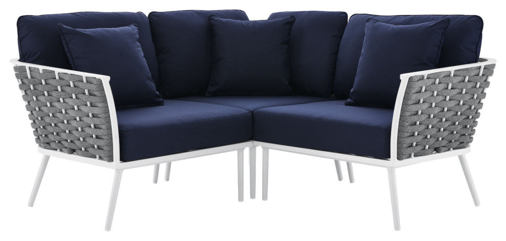 Outdoor Patio Aluminum Outdoor Patio Aluminum Small Sectional Sofa, White Navy