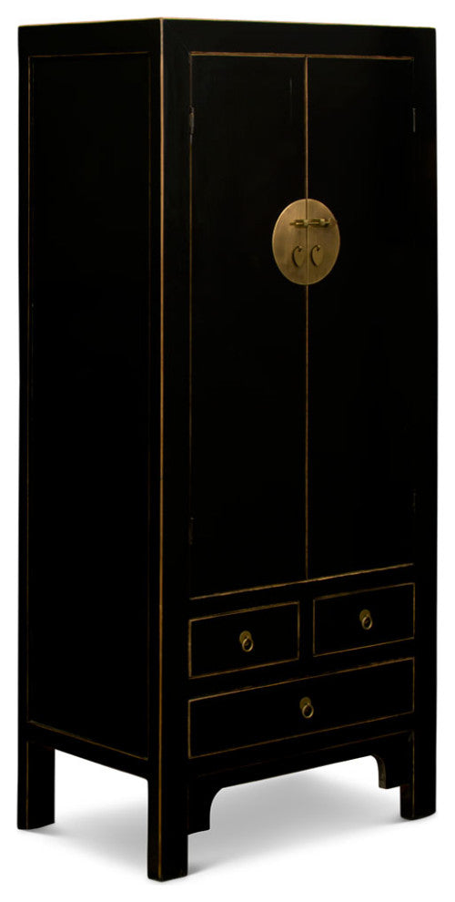 Distressed Black Elmwood Chinese Ming Armoire