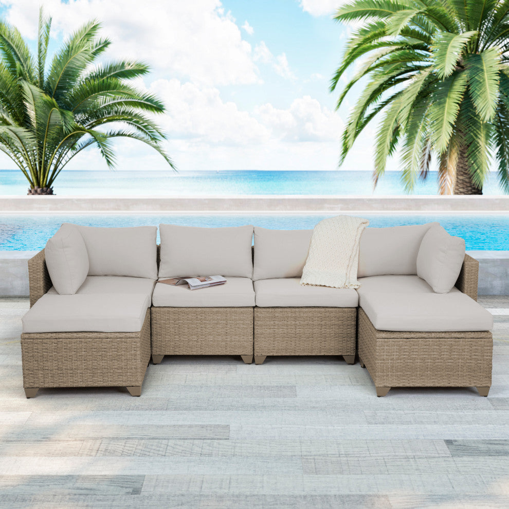 Maui 6-Piece Outdoor Conversation Set, Two Ottomans, Hazel