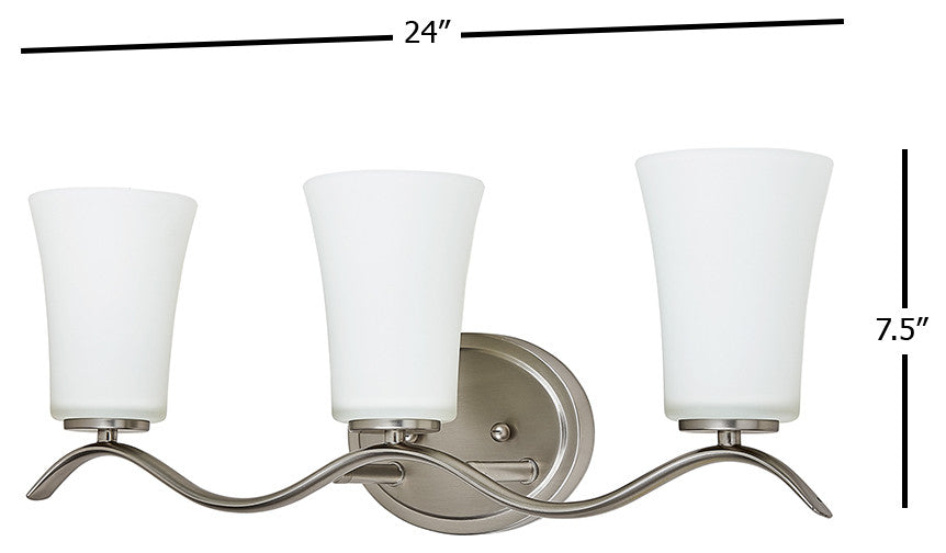 N2163-3-BN  3 Light Vanity Lighting with White Glass in Brushed Nickel Finish