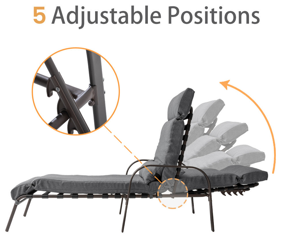 Set of 2 Adjustable Chaise Lounge Chair with Cushion & Pillow, Dark Gray