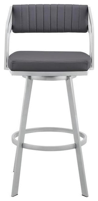 Armen Living Capri 26" Faux Leather Swivel Counter Stool in Gray/Stainless Steel
