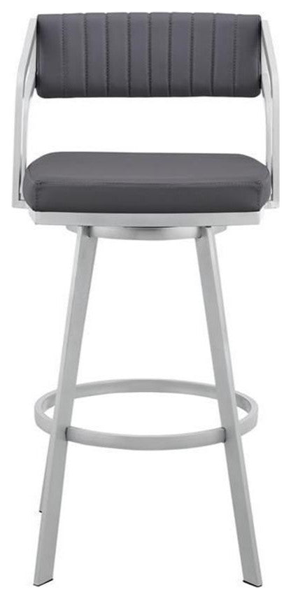 Armen Living Capri 26" Faux Leather Swivel Counter Stool in Gray/Stainless Steel