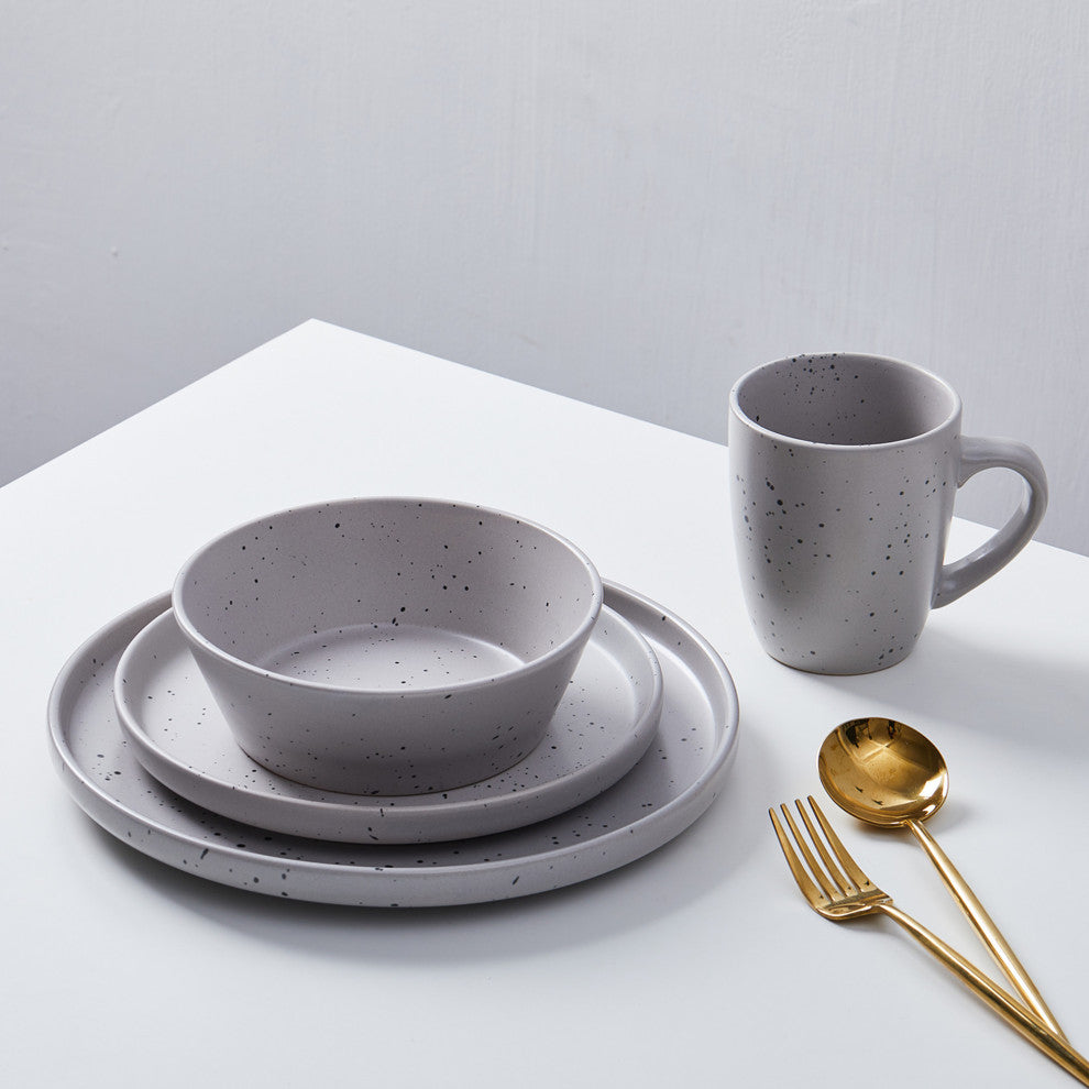 Stone Lain Jade Stoneware 32 Piece Dinnerware Set, Light Gray