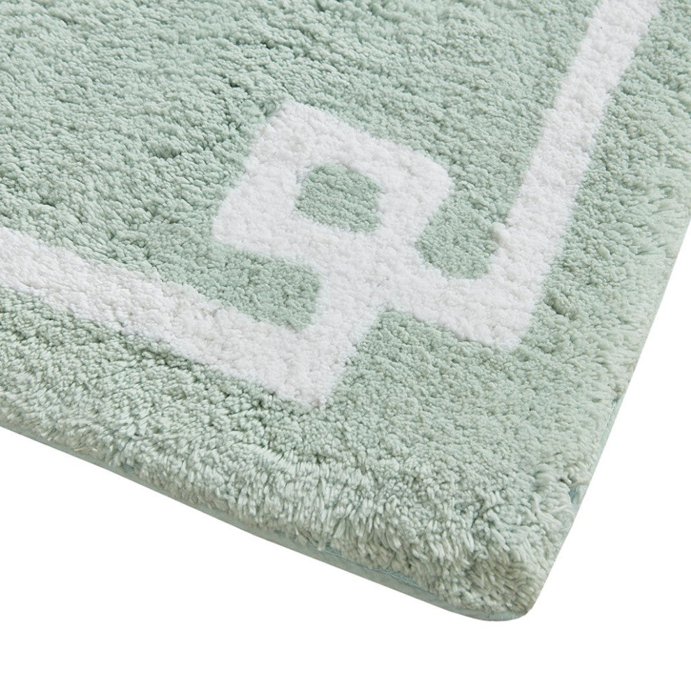 Madison Park Evan High Pile Bordered Bathroom Rug, Blue, Seafoam Green, Medium
