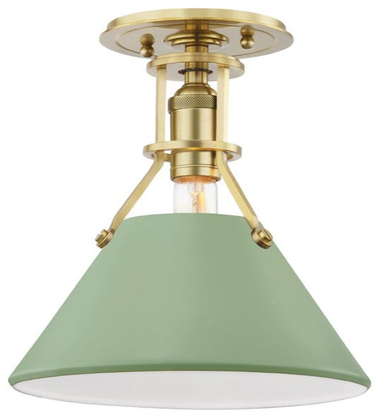 Hudson Valley Painted No.2 1-Light Semi Flush Mount MDS353-AGB/LFG, Aged Brass