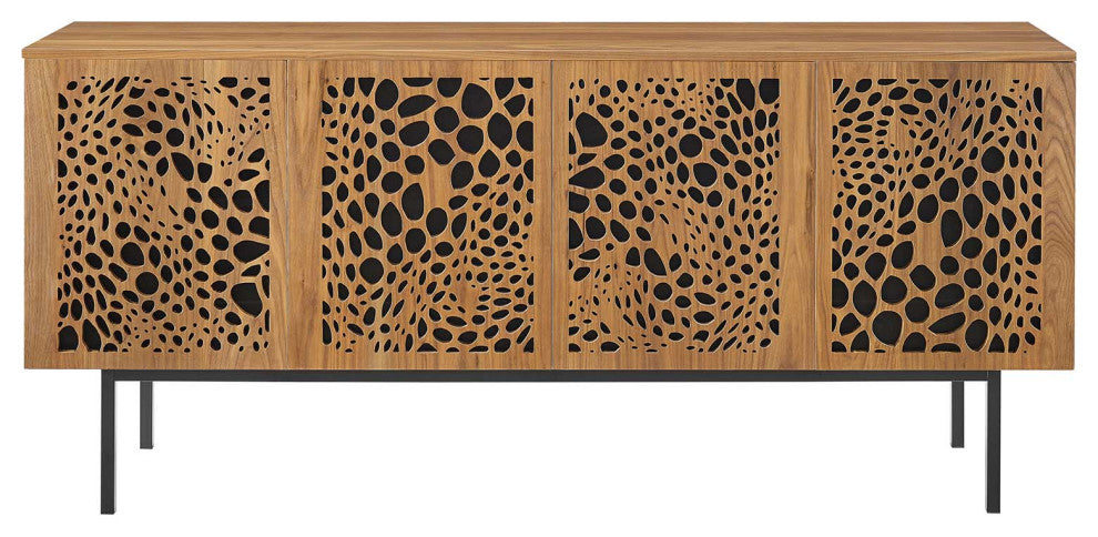 Media TV Stand Console Table, Rectangular, Wood, Metal, Brown Walnut, Modern