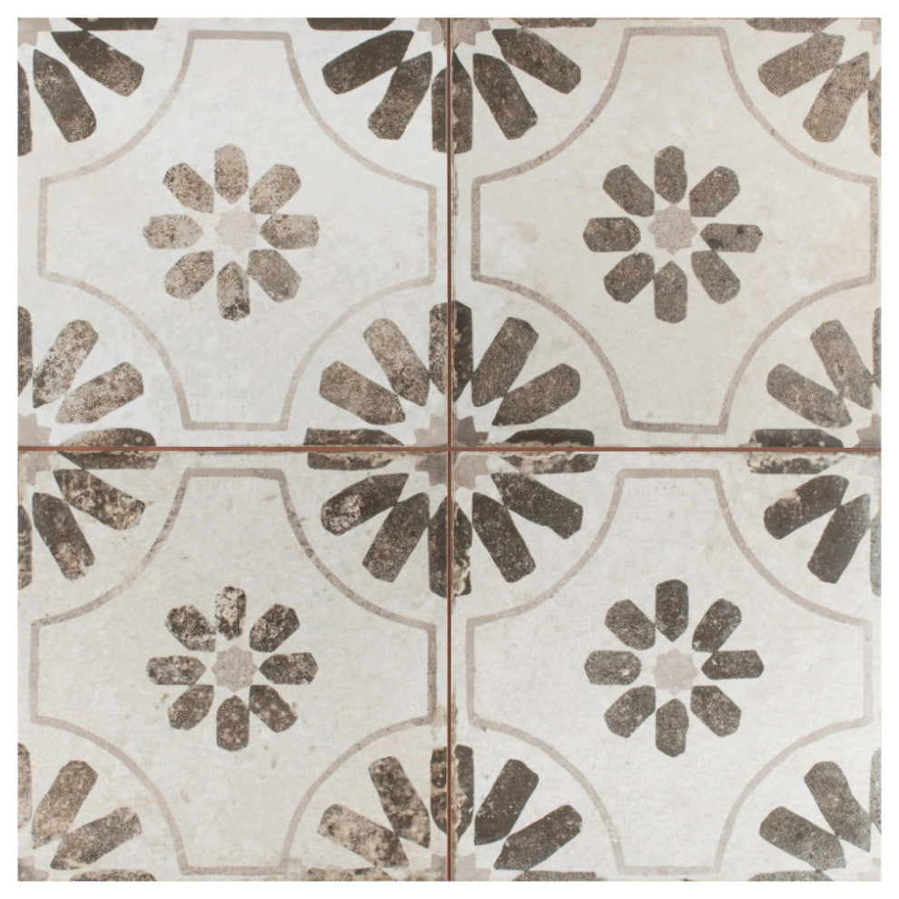 Kings Blume Encaustic Ceramic Floor and Wall Tile, Neor Black