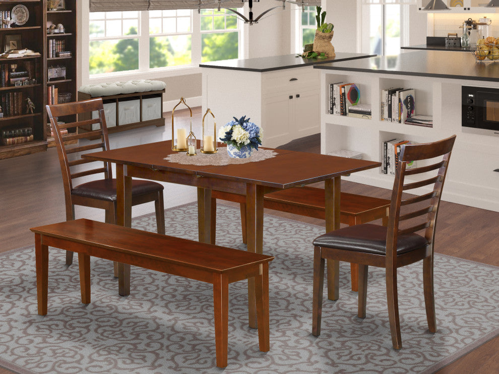 5 Pc Kitchen Nook Dining Set - Table Plus 2 Dining Table Chairs And 2 Benches
