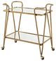 Benzara 2 Tier Mirror and Metal Bar Cart with Hairpin Legs, Gold and Clear