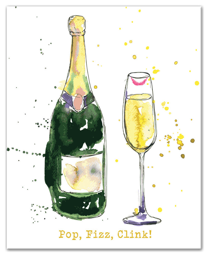 Pop, Fizz, Clink Champagne Canvas Wall Art, 16"x20"