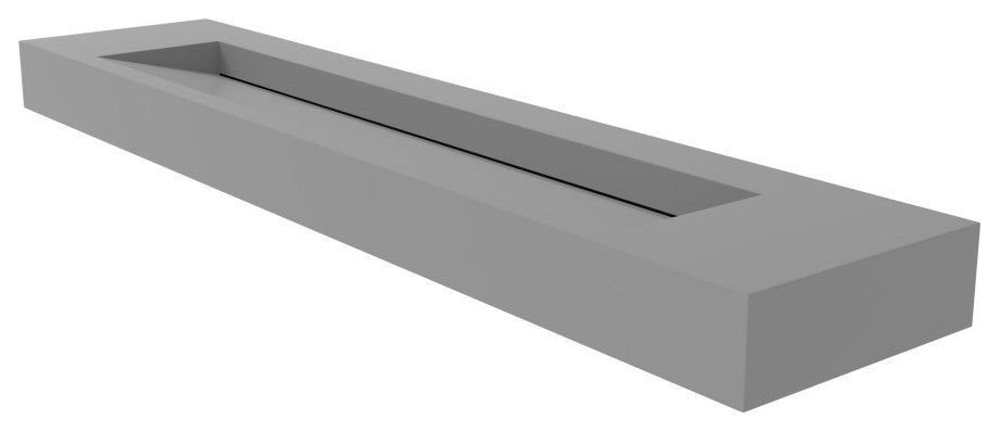 CastelloUSA Pyramid Solid Surface Wall Mounted Ramp Basin Sink, Gray, 84", No Faucet Hole