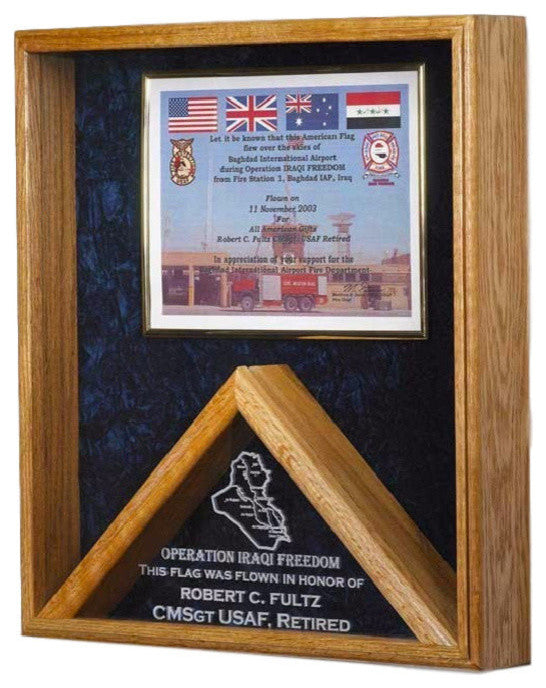 Military Flag and Certificate Display Shadow Box, "Operation Iraqi Freedom"