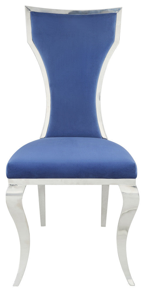 ACME Azriel Side Chair(Set-2) in Blue Velvet & Mirroed Silver Finish