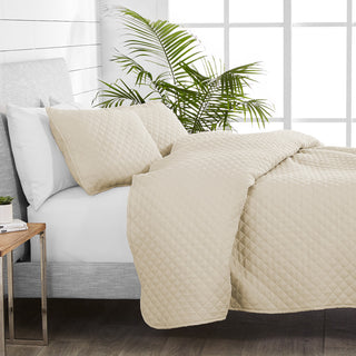 Bare Home Diamond Stitched Coverlet Set, Sand, Full/Queen