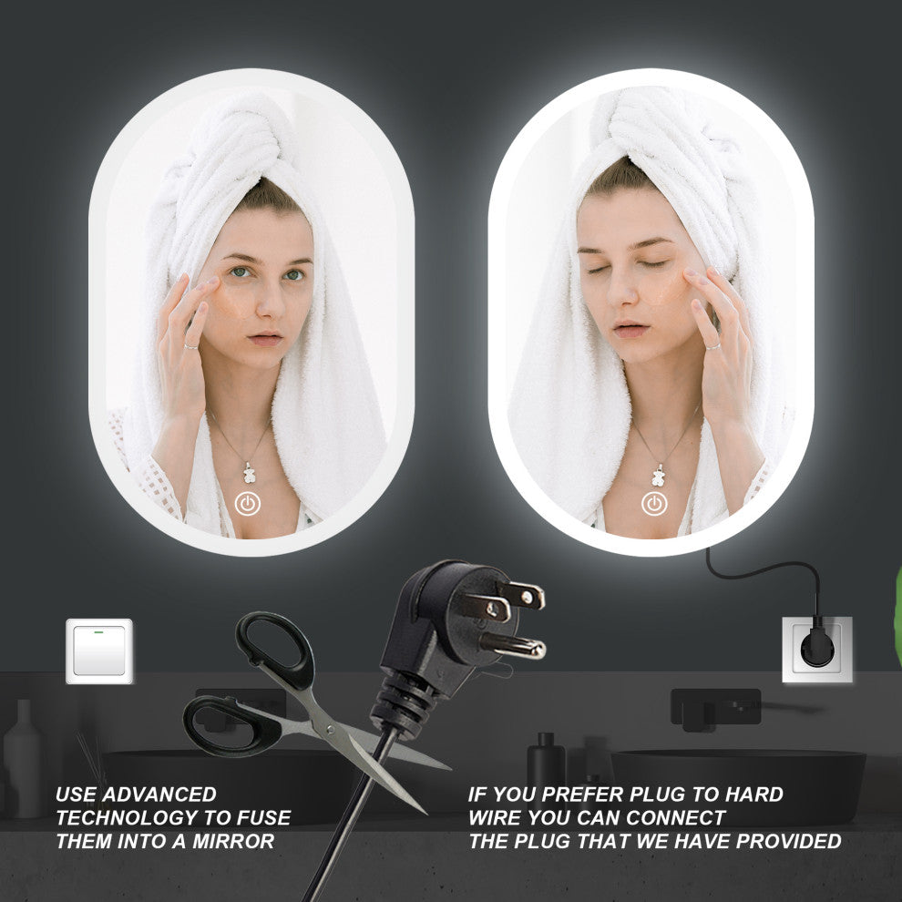 Dimmable 26"x18" LED Oval Frameless Wall-mounted Bathroom Backlit Mirror