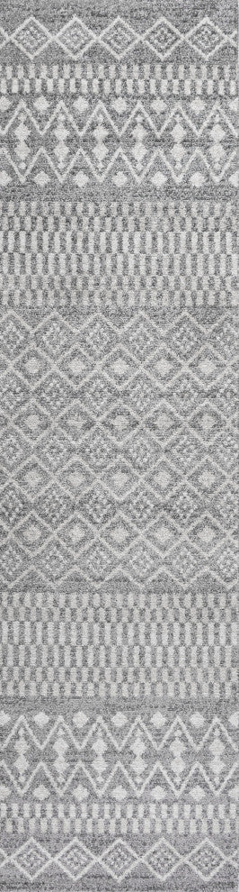 Ifrane Berber Geometric Stripe Runner Rug, Gray/Cream, 2x8
