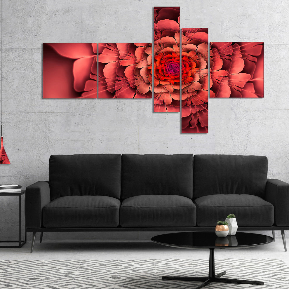 Dense Fractal Pink Petals, Floral Canvas Art Print, 60"x32", 5 panels