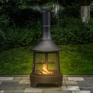 30" Diameter Outdoor Steel Woodburning Chimney Firepit, Cooking Grill