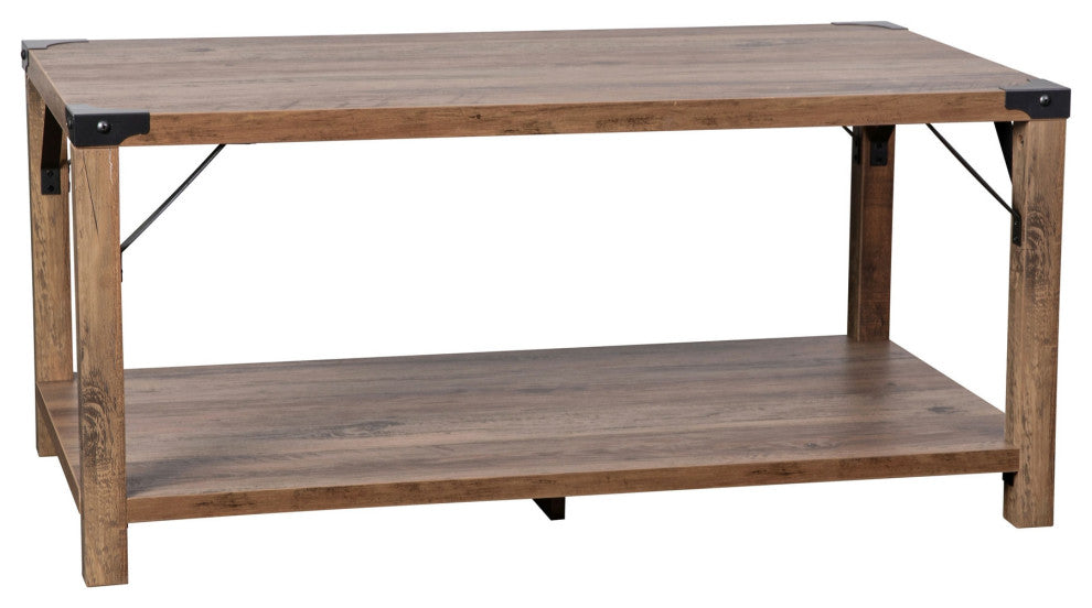 Wyatt Modern Farmhouse Wooden 2 Tier Coffee Table, Rustic Oak