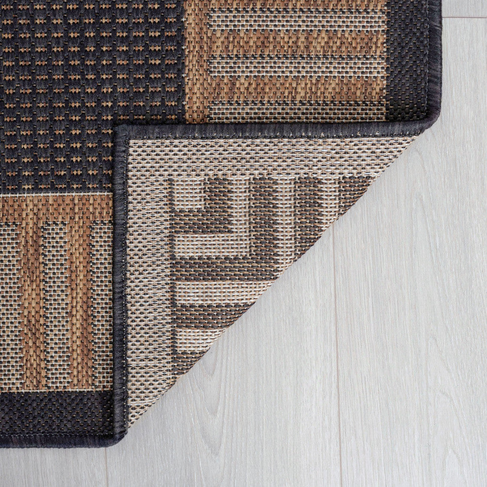 Giovanna Transitional Greek Key Black/Gold Indoor/Outdoor Area Rug, 9'x12'